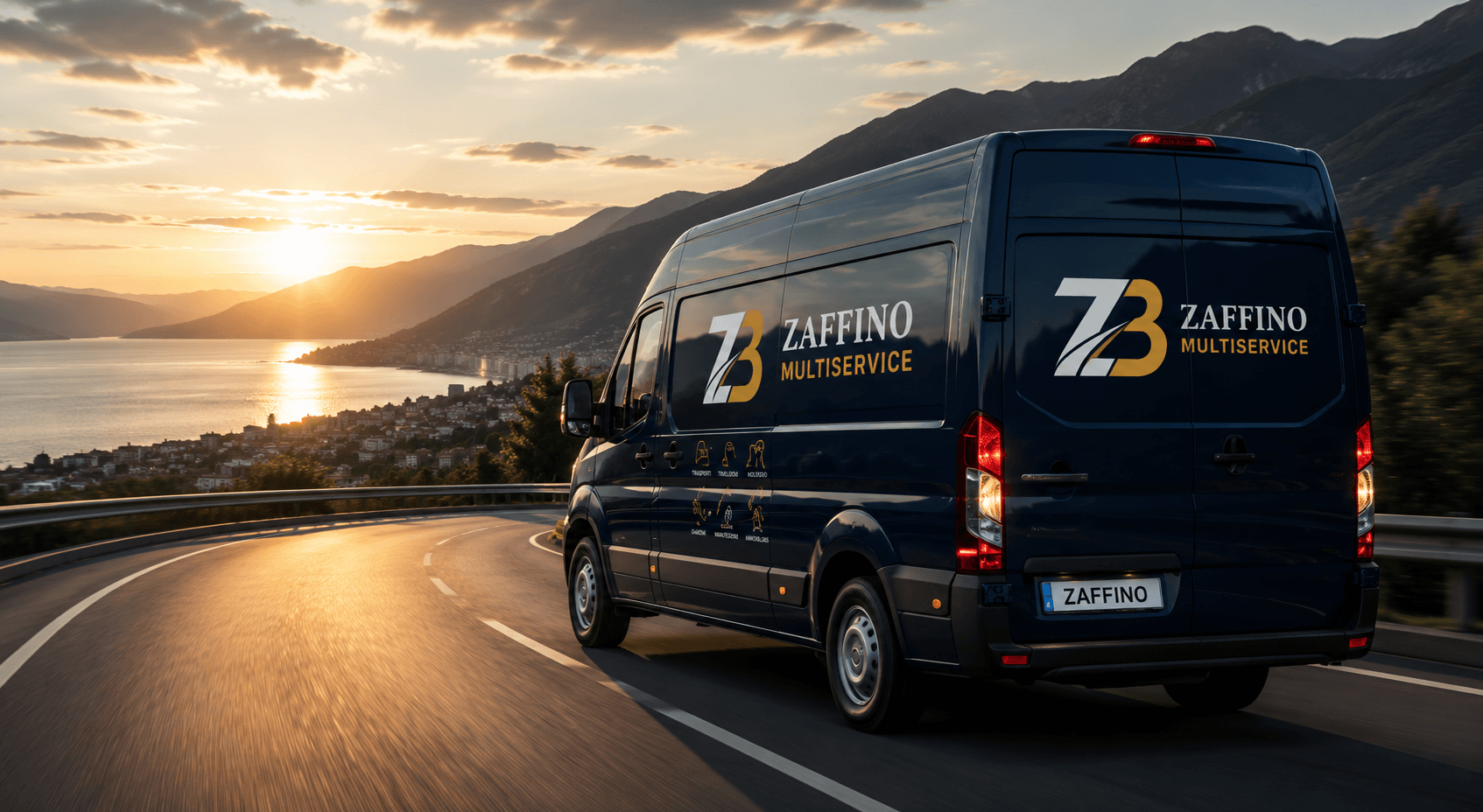 Furgone Zaffino Multiservice in movimento tra le montagne